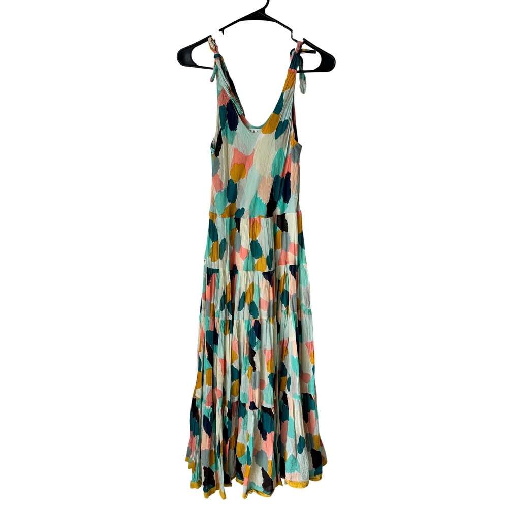 THML Multi Color Abstract Print Tiered Cotton Maxi Dress SRT0783-2-MT Medium